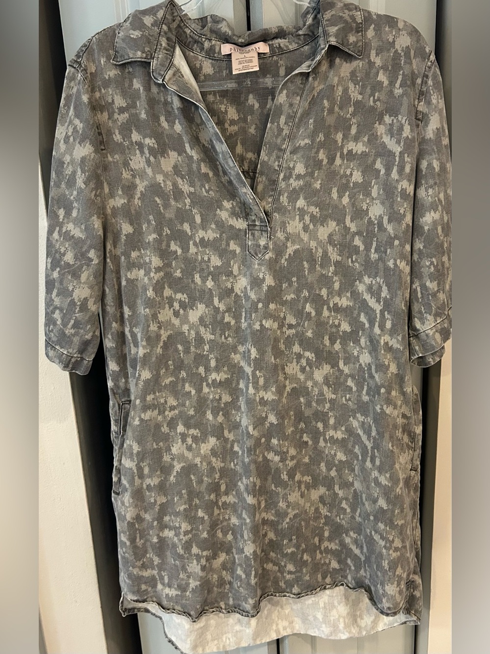 Philosophy Washed Gray Patterned Short-Sleeve Polo